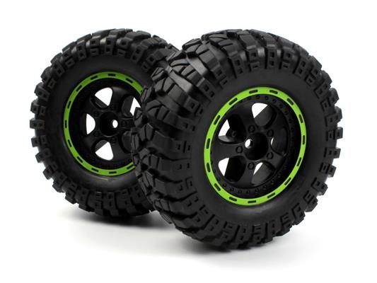 Blackzon - 540183 - Smyter Desert Wheels/Tires Assy (Blk/Green/2pcs)