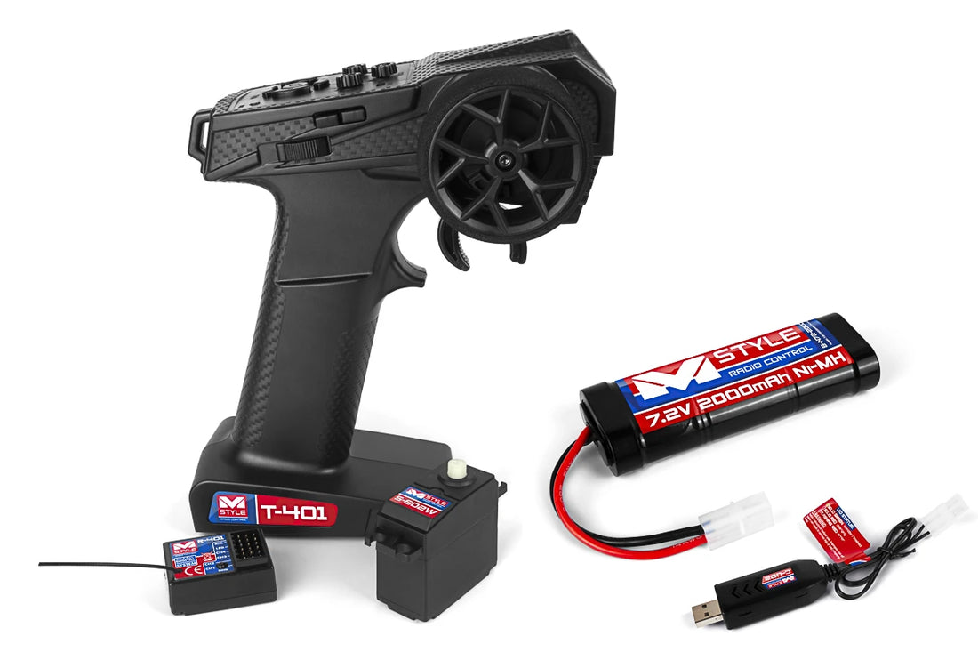 Komplet RC Sæt - Fjernstyring, Modtager, Servo, Batteri og Oplader