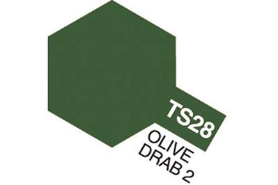 Tamiya - TS-28 - Olive Drab 2 (Flat) - Spraymaling - 100 ml