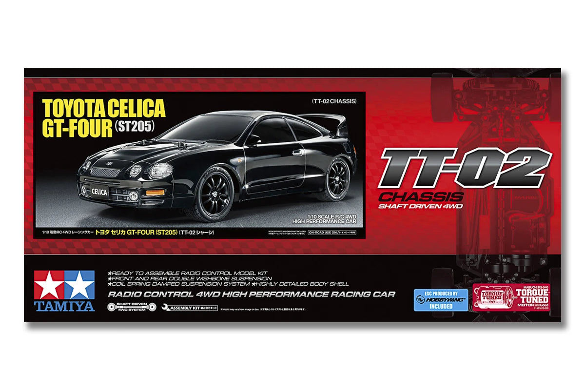 Tamiya - 58743 - 1/10 R/C Toyota Celica GT-FOUR (ST205) (TT-02) - Samlesæt