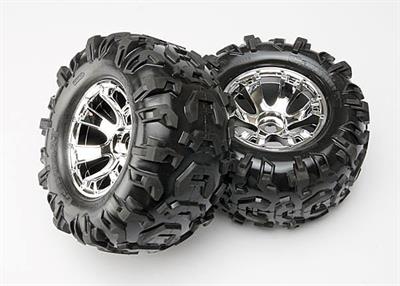 Traxxas - TRX5673 - Tires and wheels, assembled, glued (Geode chrome wheels, Canyon AT tires, foam inserts) (2) (with 17mm splined wheel hubs & nuts