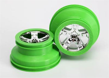 Traxxas - TRX5866 - Wheels, SCT, chrome, green beadlock style, dual profile (2.2" outer 3.0" inner) (2) (2WD front only)