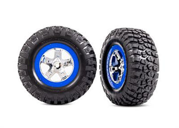 Traxxas - TRX5867A - Tires & wheels, assembled, glued (SCT chrome, blue beadlock style wheels, BFGoodrich® Mud-Terrain™ T/A® KM2 tires, foam inserts)