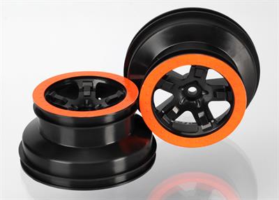 Traxxas - TRX5868X - Wheels, SCT, black, orange beadlock style, dual profile (2.2" outer 3.0" inner) (4WD f/r, 2WD rear) (2)