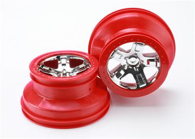 Traxxas - TRX5868 - Wheels, SCT chrome, red beadlock style, dual profile (2.2" outer 3.0" inner) (2) (4WD front/rear, 2WD rear only)