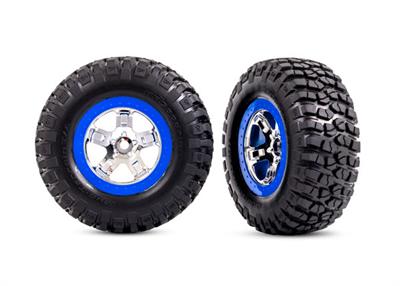 Traxxas - TRX5869A - Tires & wheels, assembled, glued (SCT chrome, blue beadlock style wheels, BFGoodrich® Mud-Terrain™ T/A® KM2 tires, foam inserts)