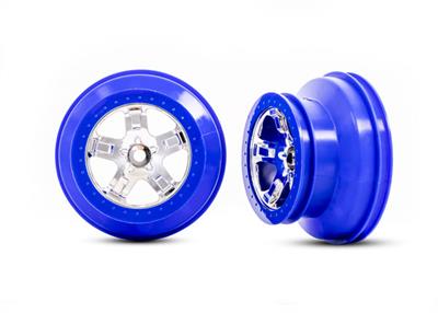 Traxxas - TRX5870A - Wheels, SCT chrome, blue beadlock style, dual profile (2.2” outer, 3.0” inner) (2) (2WD front only)