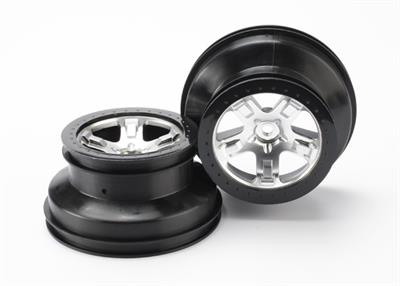 Traxxas - TRX5872X - Wheels, SCT satin chrome, black beadlock style, dual profile (2.2" outer 3.0" inner) (2) (4WD front/rear, 2WD rear only)