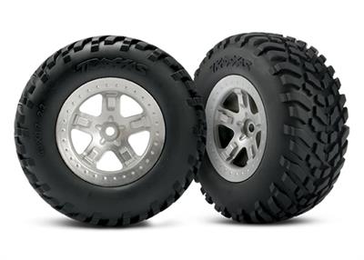 Traxxas - TRX5873 - Tires & wheels, assembled, glued (SCT, satin chrome wheels, beadlock type (dual profile 2.2" outer 3.0" inner), SCT off-road tire