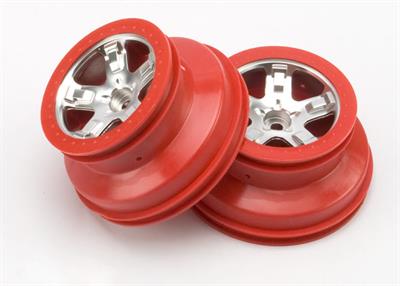 Traxxas - TRX5874A - Wheels, SCT satin chrome, red beadlock style, dual profile (2.2" outer 3.0" inner) (Front) (2)