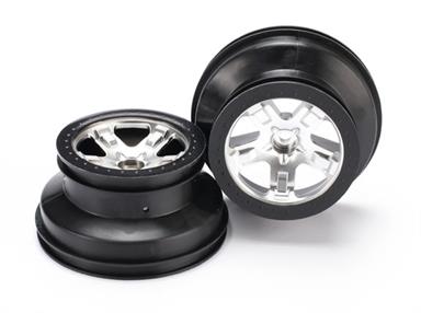 Traxxas - TRX5874X - Wheels, SCT satin chrome, black beadlock style, dual profile (2.2" outer 3.0" inner) (2) (2WD front only)