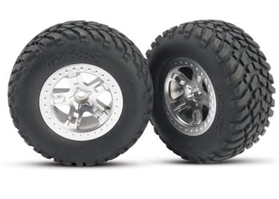 Traxxas - TRX5875 - Tires & wheels, assembled, glued (SCT, satin chrome wheels, beadlock type (dual profile 2.2" outer 3.0" inner), SCT off-road tire