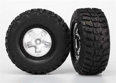 Traxxas - TRX5880 - Tire & wheel assy, glued (SCT satin chrome, black beadlock style wheels, Kumho tires, foam inserts) (2) (4WD front/rear, 2WD rear