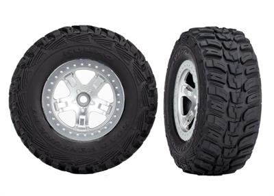 Tire & wheel assy, glued (SCT satin chrome, beadlock style wheels, Kumho tires, foam inserts) (2) (4WD front/rear, 2WD rear only