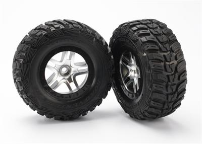 Traxxas - TRX5882 - Tire & wheel assy, glued (SCT satin chrome, beadlock style wheels, Kumho tires, foam inserts) (2) (2WD front only)