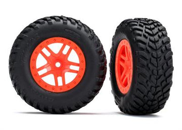 Traxxas - TRX5892 - Tires & wheels, assembled, glued (SCT Split-Spoke orange wheels, SCT off-road racing tires, foam inserts) (2) (4WD f/r, 2WD rear)