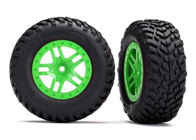 Traxxas - TRX5892G - Tires & wheels, assembled, glued (SCT Split-Spoke green wheels, SCT off-road racing tires, foam inserts) (2) (4WD f/r, 2WD rear)