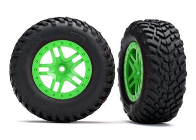 Tires & wheels, assembled, glued (SCT Split-Spoke green wheels, SCT off-road racing tires, foam inserts) (2) (4WD f/r, 2WD rear)