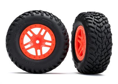 Tires & wheels, assembled, glued (SCT Split-Spoke orange wheels, SCT off-road racing tires, foam inserts) (2) (4WD f/r, 2WD rear)