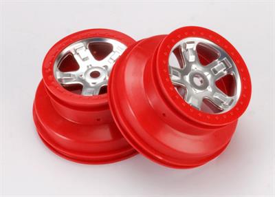 Traxxas - TRX5972A - Wheels, SCT satin chrome with red beadlock, dual profile (2.2" outer 3.0" inner) (2)