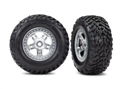 Traxxas - TRX5973 - Tires & wheels, assembled, glued (SCT, satin chrome wheels, (dual profile 2.2" outer 3.0" inner), SCT off-road racing tires, foam