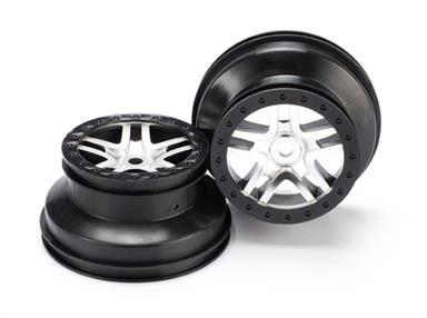 Wheels, SCT Split-Spoke, satin chrome, black beadlock style, dual profile (2.2" outer 3.0" inner) (front/rear) (2)