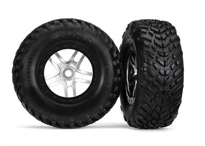 Traxxas - TRX5978 - Tires & wheels, assembled, glued (SCT Split-Spoke satin chrome, black beadlock wheels, SCT off-road racing tires, foam inserts) (