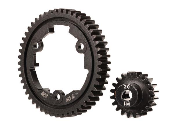 Traxxas - TRX6450 - 50T Spur gear og 20T Motortandhjul, (machined, hardened steel) (wide face, 1.0 metric pitch)
