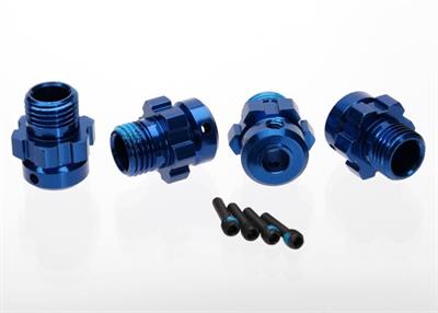 Traxxas - TRX6469 - Wheel hub, splined, 17mm, 6061-T6 aluminum (blue-anodized) (4)/ screw pin, 4x13mm (with threadlock) (4) (for 6mm axles)