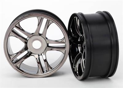 Traxxas - TRX6476 - Wheels, split-spoke (black chrome) (rear) (2)