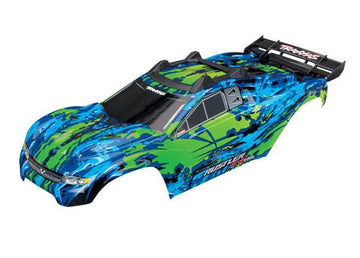 Traxxas - TRX6717G - Rustler® 4X4 VXL Karosseri i Grøn tema. Med skid plate, spoiler og Karosseri fastgørelse