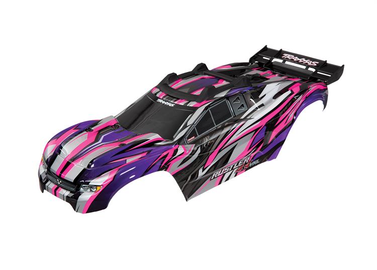 Traxxas - TRX6717P - Body, Rustler® 4X4 VXL, pink (painted, decals applied) (assembled with front & rear body mounts and rear body support for cliple