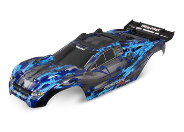 Traxxas - TRX6717X - Rustler® 4X4 VXL Karosseri i Blå tema. Med skid plate, spoiler og Karosseri fastgørelse