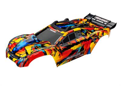 Traxxas - TRX6718R - Body, Rustler® 4x4 VXL, Solar Flare (painted, decals applied) (assembled with front & rear body mounts and rear body support for