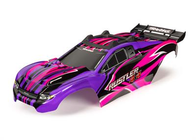 Traxxas - TRX6734P - Rustler® 4X4 VXL Karosseri i Pink og Lilla tema. Med skid plate, spoiler og Karosseri fastgørelse