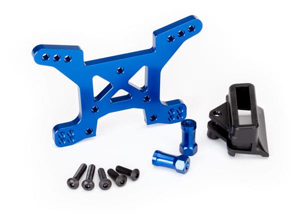 Traxxas - TRX6739X - Shock tower, front, 7075-T6 aluminum (blue-anodized) (1)/ body mount bracket (1)