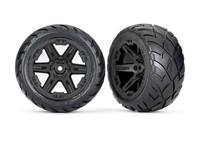 Tires and wheels, assembled, glued (2.8") (RXT black wheels, Anaconda tires, foam inserts) (2WD electric rear) (2) (TSM® rated)