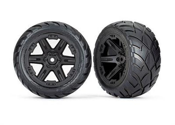 Tires and wheels, assembled, glued (2.8") (RXT black wheels, Anaconda tires, foam inserts) (2WD electric rear) (2) (TSM® rated)