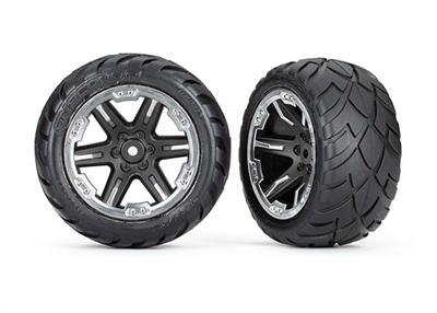 Traxxas - TRX6768X - Tires & wheels, assembled, glued (2.8") (RXT black & chrome wheels, Anaconda tires, foam inserts) (2WD electric rear) (2) (TSM®