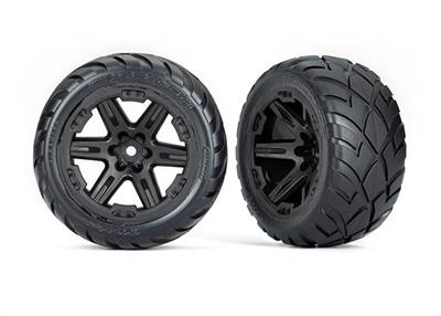 Tires & wheels, assembled, glued (2.8") (RXT black wheels, Anaconda tires, foam inserts) (4WD electric front/rear, 2WD electric