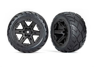 Tires & wheels, assembled, glued (2.8") (RXT black wheels, Anaconda tires, foam inserts) (4WD electric front/rear, 2WD electric