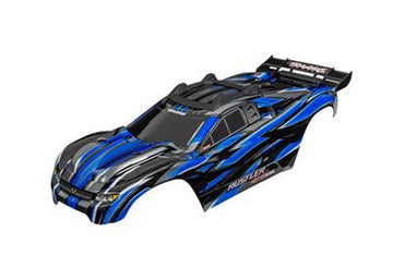 Traxxas - TRX6785-BLUE - Body, Rustler® 4X4 VXL, blue (painted, decals applied) (assembled with front & rear body mounts and rear body support for cl