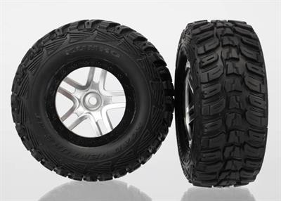 Tire & wheel assy, glued (SCT Split-Spoke satin chrome, black beadlock style wheels, Kumho tires, foam inserts) (2) (4WD front/re