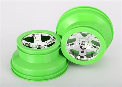 Traxxas - TRX6875 - Wheels, SCT, chrome, green beadlock style, dual profile (2.2" outer 3.0" inner) (2) c