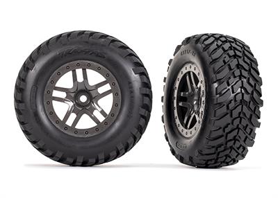 Traxxas - TRX6964 - Tires & wheels, assembled, glued (SCT Split-Spoke gray beadlock style wheels, SCT off-road racing tires, foam inserts) (2) (4WD