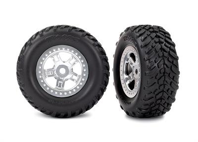 Traxxas - TRX7073 - Tires & wheels, assembled, glued (SCT satin chrome wheels, SCT off-road racing tires, foam inserts) (1 each, right & left)