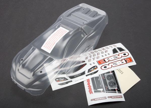 Traxxas - TRX7111 - Body, 1/16 E-Revo® (clear, requires painting)/ grille and lights decal sheet