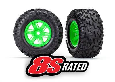 Traxxas - TRX7772G - Tires & wheels, assembled, glued (X-Maxx® green wheels, Maxx® AT tires, foam inserts) (left & right) (2)