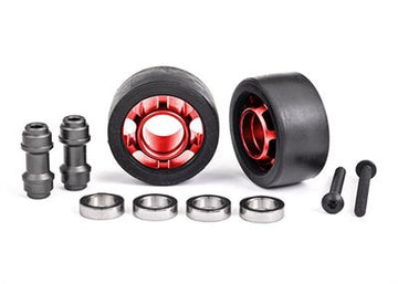 Traxxas - TRX7775R - Wheels, wheelie bar, 6061-T6 aluminum (red-anodized) (2)/ axle, wheelie bar, 6061-T6 aluminum (2)/ 10x15x4 ball bearings (4)