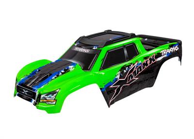 Traxxas - TRX7811G - Body, X-Maxx®, green (painted, decals applied) (assembled with front & rear body mounts, rear body support, roof skid plate, and